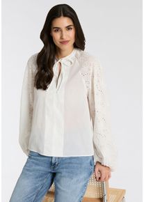 Langarmbluse BOSS Orange "Belvast Premium Damenmode", Damen, Gr. 34, open wei&szlig; 118, Web, Obermaterial: 100% Baumwolle, unifarben, h&uuml;ftlang, Rundhals, Raglan&auml;rmel elastischer Bund, Blusen Langarmbluse, Baumwoll-Musselin mit Broderie-Anglaise