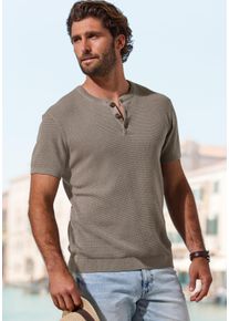 Kurzarmshirt John Devin "- Strickshirt", Damen, Gr. XL, taupe, Strick, Obermaterial: 100% Baumwolle, regular fit normal, Rundhals, Rippstrickb&uuml;ndchen, Shirts Kurzarmshirt, Rundhalsausschnitt mit kleiner Knopfleiste