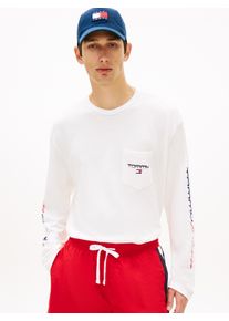 Langarmshirt Tommy Jeans, Damen, Gr. M, ecru, Single Jersey, Obermaterial: 100% Baumwolle, unifarben, relaxed fit normal, Rundhals, eingesetzt abgesteppte Kante, Shirts Langarmshirt, RELAXED FIT mit Print