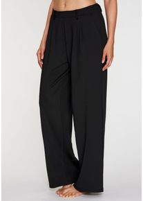 H.I.S. Palazzohose H.I.S, Damen, Gr. 44/46, N-Gr, schwarz, Obermaterial: 90% Polyester, 10% Elasthan, unifarben, Basic, bequem lang, Hosen Palazzohose, mit weitem Bein und kleinen Falten am B&uuml;ndchen, Loungewear, Topseller