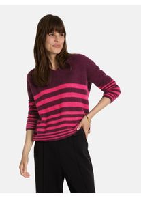 LIEBLINGSST&Uuml;CK Strickpullover LIEBLINGSST&Uuml;CK "Baberina", Damen, Gr. 48, wineberry, Strick, Obermaterial: 50% Alpaka, 28% Polyester, 22% Wolle, gemustert, gestreift, mehrfarbig, regular fit normal, V-Ausschnitt, Pullover Strickpullover, mit Alpaka-Wolle