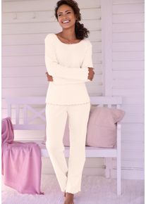 Pyjama Vivance Dreams, Damen, Gr. 44/46, apricot, Jersey, Obermaterial: 100% Baumwolle, bequem h&uuml;ftlang, Rundhals, eingesetzt Babylock kontrastfarben, Homewear-Sets Pyjama, mit romantischem Ajour Muster
