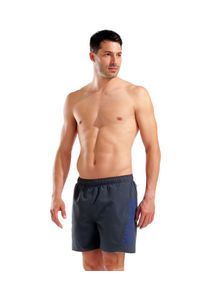 Badeshorts arena "FUNDAMENTALS arena LOGO BOXER R", Herren, Gr. 3XL, N-Gr, asphalt, neon blau, Obermaterial: 100% Polyester, Badehosen Badeshorts