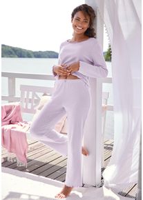 Pyjama Vivance Dreams, Damen, Gr. 44/46, lavendel, Jersey, Obermaterial: 100% Baumwolle, bequem h&uuml;ftlang, Rundhals, eingesetzt Babylock kontrastfarben, Homewear-Sets Pyjama, mit romantischem Ajour Muster