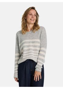 LIEBLINGSST&Uuml;CK Strickpullover LIEBLINGSST&Uuml;CK "Baberina", Damen, Gr. 44, grau (stone), Strick, Obermaterial: 50% Alpaka, 28% Polyester, 22% Wolle, gemustert, gestreift, mehrfarbig, regular fit normal, V-Ausschnitt, Pullover Strickpullover, mit Alpaka-Wolle