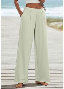 H.I.S. Palazzohose H.I.S, Damen, Gr. 52/54, N-Gr, salbei, Obermaterial: 90% Polyester, 10% Elasthan, Basic, bequem lang, Hosen Palazzohose, mit weitem Bein und kleinen Falten am B&uuml;ndchen, Loungewear