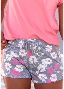 Pyjamashorts Vivance Dreams, Damen, Gr. 44/46, N-Gr, graublau, pink, gebl&uuml;mt, Single Jersey, Obermaterial: 100% Baumwolle, gebl&uuml;mt, Basic, bequem kurz, Hosen Pyjamashorts, mit sch&ouml;nen Alloverdruck