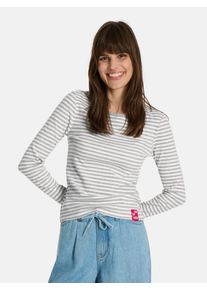LIEBLINGSST&Uuml;CK Langarmshirt LIEBLINGSST&Uuml;CK "Nashi", Damen, Gr. S, wei&szlig; (sanftes wei&szlig;), Single Jersey, Obermaterial: 95% Baumwolle, 5% Elasthan, gemustert, gestreift, mehrfarbig, regular fit normal, Rundhals, abgesteppte Kante, Shirts Langarmshirt, mit Streifen