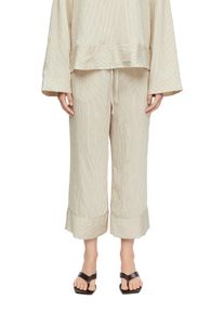 7/8-Hose comma, Damen, Gr. 46, N-Gr, bone beige, Web, Obermaterial: 77% Viskose, 17% Polyamid, 6% Polyester, weit 7/8-L&auml;nge, Hosen 7/8-Hose, gestreifte Optik, l&auml;ssig weit geschnitten