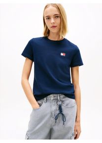 Kurzarmshirt Tommy Jeans "TJW REG WAVY FLAG SS TEE EXT", Damen, Gr. XXXL(46), schwarz night navy, Single Jersey, Obermaterial: 100% Baumwolle, unifarben, regular fit normal, Rundhals, abgesteppte Kante, Shirts Kurzarmshirt, Tommy Flag-Badge auf Brust, Jersey aus reiner Baumwolle