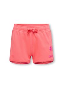 Sweatshorts KIDS Only "KOGAMANDA LIFE STRING SHORTS UB FR SWT", Jungen, Gr. 122/128, N-Gr, sugar coral detail:palm Only, pink glo, Sweatware, Obermaterial: 100% Baumwolle, unifarben, Basic kurz, Hosen Sweatshorts, mit kleinem Motiv am linken Bein