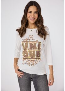 LIEBLINGSST&Uuml;CK Langarmshirt LIEBLINGSST&Uuml;CK "WillaL", Damen, Gr. M (38), beige (beige bedruckt), Single Jersey, Obermaterial: 50% Baumwolle, 50% Modal, bedruckt, gemustert, mehrfarbig, Basic h&uuml;ftlang, U-Boot-Ausschnitt, eingesetzt abgesteppt, Shirts Langarmshirt, mit Frontprint