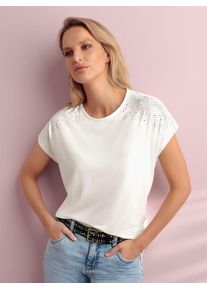 Kurzarmshirt Heine "Shirt", Damen, Gr. 50, ecru, 95% Viskose, 5% Elasthan, unifarben, Rundhals, Shirts Kurzarmshirt