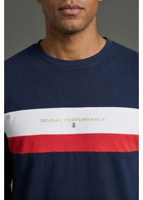 Langarmshirt DELMAO "Neue Kollektion", Herren, Gr. 3XL (64/66), dunkelblau, Single Jersey, Obermaterial: 100% Baumwolle, unifarben mit Farbeins&auml;tzen, schmal, Rundhals, angesetztes B&uuml;ndchen, Shirts Langarmshirt, schmale Passform, Langarm, mit Rundhalsausschnitt