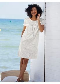 Sommerkleid Heine "Kleid", Damen, Gr. 50, Normalgr&ouml;&szlig;en, ecru, 55% Leinen, 45% Baumwolle, gebl&uuml;mt, gemustert, unifarben, kurz, Rundhals, Kleider Sommerkleid