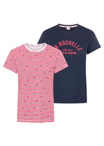 T-Shirt Kangaroos, Damen, Gr. 36/38, rot gestreift, navy, Single Jersey, Obermaterial: 100% Baumwolle, Basic schmal h&uuml;ftlang, Rundhals, abgesteppt, Shirts T-Shirt, schmale Passform, Kurzarm, Rundhalsausschnitt, aus Single Jersey