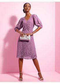 CR&Eacute;ATION L Spitzenkleid CREATION L "Spitzen-Kleid", Damen, Gr. 52, Normalgr&ouml;&szlig;en, orchidee, 65% Polyamid, 35% Baumwolle, unifarben, knielang, V-Ausschnitt, Kleider Spitzenkleid