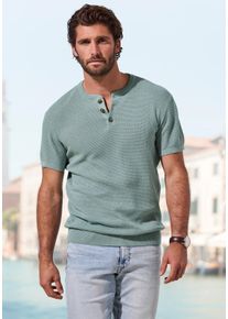 Kurzarmshirt John Devin "- Strickshirt", Damen, Gr. XL, salbei, Strick, Obermaterial: 100% Baumwolle, regular fit normal, Rundhals, Rippstrickb&uuml;ndchen, Shirts Kurzarmshirt, Rundhalsausschnitt mit kleiner Knopfleiste