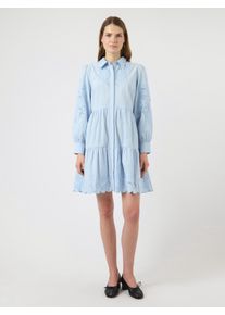 Blusenkleid Y.A.S "YASZIMIA LS SHIRT DRESS S. NOOS", Damen, Gr. 40, N-Gr, skyway, Web, Obermaterial: 100% Baumwolle, unifarben, loose fit kniefrei, Kleider Blusenkleid, Sommerkleid, loose fit, Baumwolle