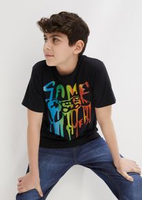 T-Shirt bonprix, Jungen, Gr. 140/146, schwarz (schwarz bedruckt), Obermaterial: 100% Baumwolle, Shirts T-Shirt, bequeme Passform, Kurzarm-Design, mit Gamer-Motiv, aus Baumwolle