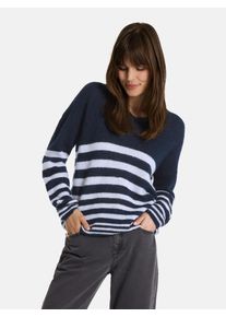 LIEBLINGSST&Uuml;CK Strickpullover LIEBLINGSST&Uuml;CK "Baberina", Damen, Gr. 48, blau (navy), Strick, Obermaterial: 50% Alpaka, 28% Polyester, 22% Wolle, gemustert, gestreift, mehrfarbig, regular fit normal, V-Ausschnitt, Pullover Strickpullover, mit Alpaka-Wolle