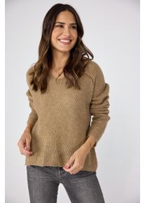 LIEBLINGSST&Uuml;CK V-Ausschnitt-Pullover LIEBLINGSST&Uuml;CK "AlienaEP", Damen, Gr. 38, braun (hellbraun), Strick, Obermaterial: 50% Alpaka, 28% Polyamid, 22% Wolle, clean, unifarben, Basic h&uuml;ftlang, V-Ausschnitt, eingesetzt B&uuml;ndchen, Pullover V-Ausschnitt-Pullover, mit Alpaka- und Wollanteil