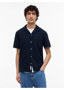 Leinenhemd Tommy Jeans "TJM REGULAR LINEN BLEND CAMP", Damen, Gr. 3XL, N-Gr, schwarz night navy, Web, Obermaterial: 55% Leinen, 45% Baumwolle, bestickt, unifarben, regular fit h&uuml;ftbedeckend, V-Ausschnitt, Hemden Leinenhemd, mit Reverskragen