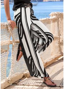 Palazzohose s.Oliver, Damen, Gr. 46, N-Gr, creme, schwarz bedruckt, Cr&ecirc;pe, Obermaterial: 100% Viskose, bedruckt, figurumspielend lang, Hosen Palazzohose, aus Viskose-Crepe, Sommerhose