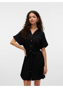 V&eacute;ro Moda Hemdblusenkleid VERO MODA "VMBUMPY SS SHORT SHIRT DRESS WVN GA NOOS", Damen, Gr. XS, N-Gr, schwarz, Web, Obermaterial: 100% Viskose, unifarben, regular fit kurz, V-Ausschnitt, Kleider Hemdblusenkleid, Viskose, loose fit