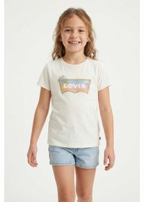 T-Shirt LEVI'S KIDS "LVG OMBRE BATWING SS TEE", M&auml;dchen, Gr. 8 (128), antique wei&szlig;, Jersey, Obermaterial: 60% Baumwolle, 40% Polyester, bedruckt, normal h&uuml;ftbedeckend, Rundhals, Shirts T-Shirt, for Girls