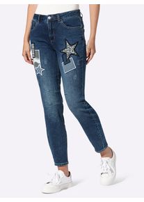 Bequeme Jeans Heine, Damen, Gr. 44, Normalgr&ouml;&szlig;en, blau, bleached, 95% Baumwolle, 3% Polyester, 2% Elasthan, bedruckt, gemustert, gestreift, unifarben, 7/8-L&auml;nge, Jeans Bequeme Jeans