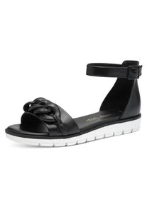 Riemchensandale Marco Tozzi, Damen, Gr. 37, schwarz, Lederimitat, Schuhe Riemchensandale, Keilabsatz, Sommerschuh, Sandalette, mit Zierkette Ton in Ton