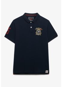 Poloshirt Superdry "CREST POLO", Herren, Gr. XL, schwarzest navy, Single Jersey, Obermaterial: 100% Baumwolle, bedruckt, relaxed fit normal, Rundhals, Shirts Poloshirt