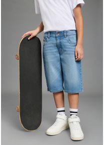 H.I.S. Jeansbermudas H.I.S "Regular fit Jeansbermudas f&uuml;r Jungen", Jungen, Gr. 170, N-Gr, lgt blau stone washed, Denim/Jeans, Obermaterial: 98% Baumwolle, 2% Elasthan, unifarben, bequem ca. Mitte Knie, Jeans Jeansbermudas, gerader Beinverlauf, mit verstellbarem Gummizug im Bund, Topseller