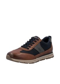 Sneaker Rieker, Herren, Gr. 46, cognac, dunkelblau, grau, Glattleder, Textil, Schuhe Sneaker, Schn&uuml;rschuh, Halbschuh, Casual-Sneaker mit gep. Schaftrand