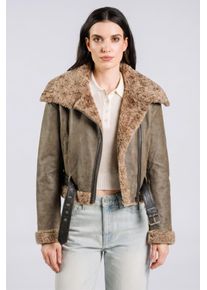 Lederjacke Freaky Nation "Shortjacket-FN", Damen, Gr. M (38), khaki, Oberstoff: 100% Leder; Futter: 100% Polyester, normal, Jacken Lederjacke