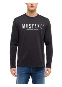 Langarmshirt Mustang "Herren Style Asheville", Herren, Gr. L, schwarz, Jersey, 100% Baumwolle, Rundhals, Shirts Langarmshirt