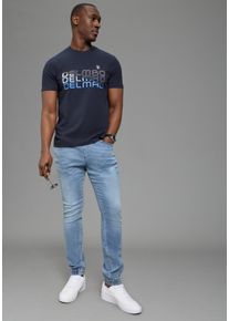 Rundhalsshirt DELMAO "Neue Kollektion", Herren, Gr. 3XL (64/66), dunkelblau, Single Jersey, Obermaterial: 100% Baumwolle, bedruckt, normal, Rundhals, Shirts Rundhalsshirt, casual Stil, kurzarm, normale Passform, mit Rundhalsausschnitt