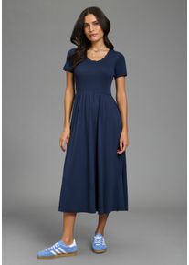 Midikleid Laura Scott, Damen, Gr. 48, N-Gr, navy, Rippware, Obermaterial: 50% Baumwolle, 50% Modal. Rock: 50% Baumwolle, 50% Modal, unifarben, figurbetont wadenlang, Rundhals, Kleider Midikleid, wadenlanger Schnitt, aus Baumwolle und Modal, Kurzarm, figurbetont