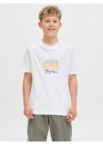 Jack & Jones T-Shirt JACK & JONES JUNIOR "JORCANGGU mit Druck und angenehmem Tragegef&uuml;hl", Jungen, Gr. 128, wei&szlig; (hellwei&szlig;), Single Jersey, Obermaterial: 100% Baumwolle, bedruckt, normal normal, Rundhals, Shirts T-Shirt, bedruckt, modisch, regular fit, Single Jersey, Rundhals