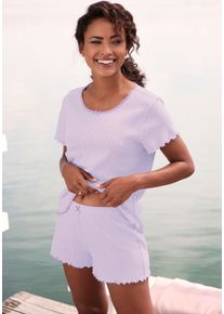 Shorty Vivance Dreams, Damen, Gr. 48/50, lavendel, Jersey, Obermaterial: 100% Baumwolle, gerade h&uuml;ftlang, Rundhals, eingesetzt Babylock kontrastfarben, Homewear-Sets Shorty, mit romantischem Ajourmuster