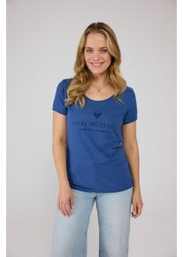 LIEBLINGSST&Uuml;CK T-Shirt LIEBLINGSST&Uuml;CK "CiaEp", Damen, Gr. XXXL(46), blau (schwarz denim), Jersey, Obermaterial: 100% Baumwolle, clean, unifarben, regular fit taillenbedeckt, Rundhals, Shirts T-Shirt, mit Logo-Print