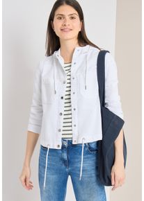 Blusenjacke Cecil, Damen, Gr. XS (36), wei&szlig;, Web, Obermaterial: 52% Lyocell, 48% Baumwolle, unifarben, normal h&uuml;ftlang, Rundhals, 1-Knopf-Manschette, Jacken Blusenjacke, Denim Jacke mit Kapuze und Tunnelzug