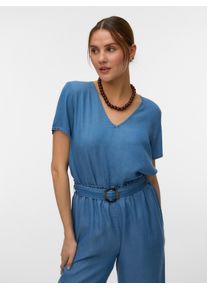 V&eacute;ro Moda V-Shirt VERO MODA "VMBREE SS V-NECK TENCEL TOP", Damen, Gr. XS, medium blau denim, Jersey, Obermaterial: 100% Lyocell, unifarben, regular fit normal, V-Ausschnitt, Shirts V-Shirt, Viskose, regular fit