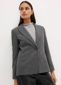 bonprix Wollblazer mit Fischgratmuster, grau, Gr.44, zeitloser Blazer mit hohem Wollanteil in Premium Qualit&auml;t, aus Wolle