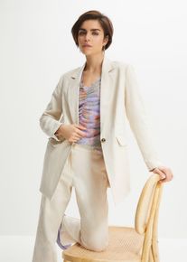 bonprix Longblazer aus Leinen-Viskose-Mix, beige, Gr.54, Moderner oversized Blazer mit streckendem V-Ausschnitt