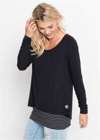 bonprix Longshirt mit Langarm doppellagig, schwarz, Gr.36/38 (S), Cooles Shirt aus weicher Qualit&auml;t, aus Viskose