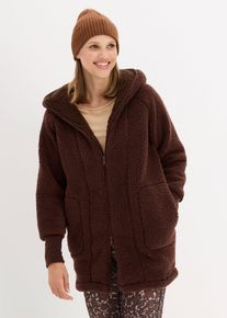 bonprix Teddy-Fleece Jacke, braun, Gr.56/58 (3XL), Oversized Teddy-Fleecemantel mit Taschen und 2-Wege-Rei&szlig;verschluss, der inklusive der Kapuze verschlie&szlig;bar ist, aus Fleece