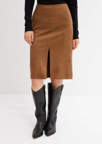 bonprix Bleistiftrock aus softem Viskose-Mix, braun, Gr.54, Schmaler Knielanger Rock aus weichem Lederimitat
