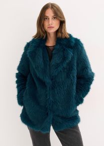 bonprix Fellimitat-Jacke, petrol, Gr.46, modische Fellimitat-Jacke mit Revers-Kragen und Druckknopf-Verschluss vorne.